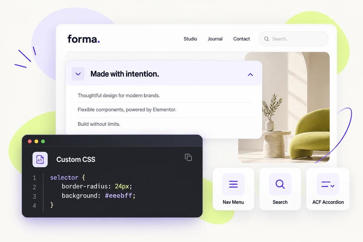 A website navigation and accordion design with a custom CSS panel.