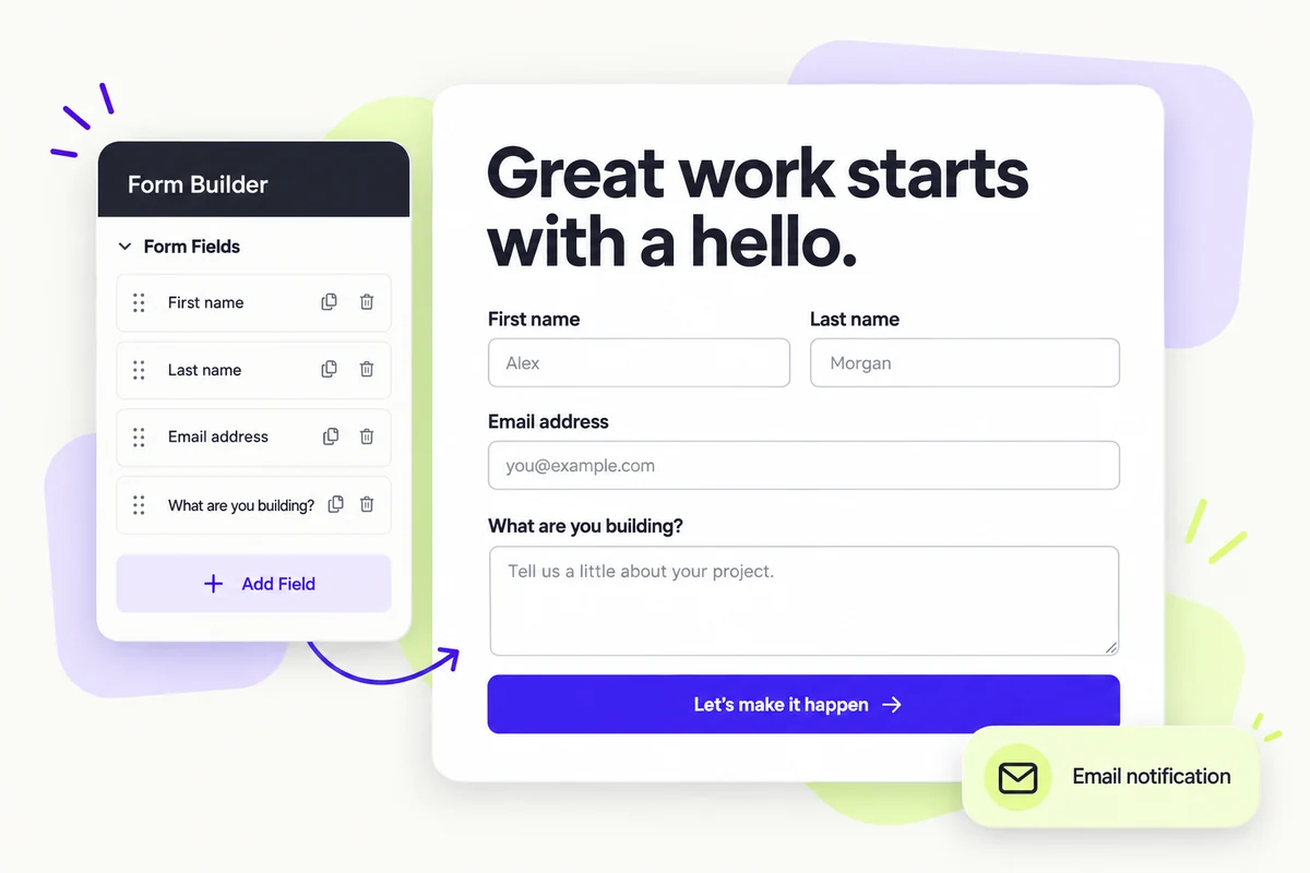 A designed project enquiry form with editable fields and email notification.