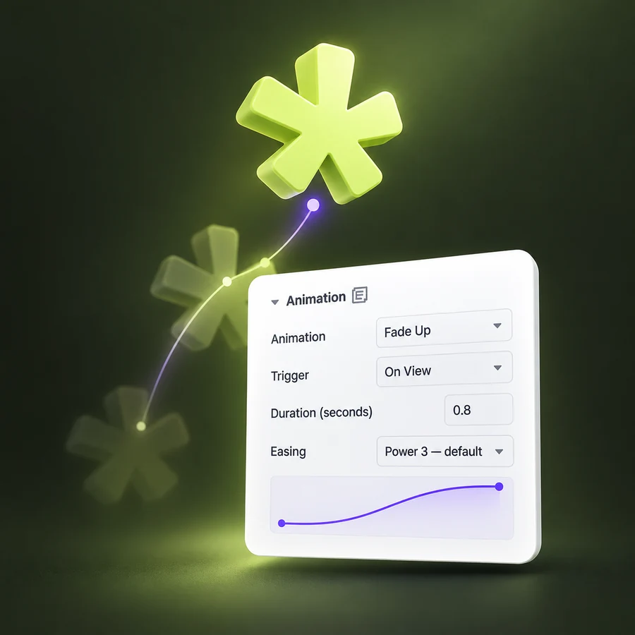 Fade Up animation controls with timing and on-view settings.