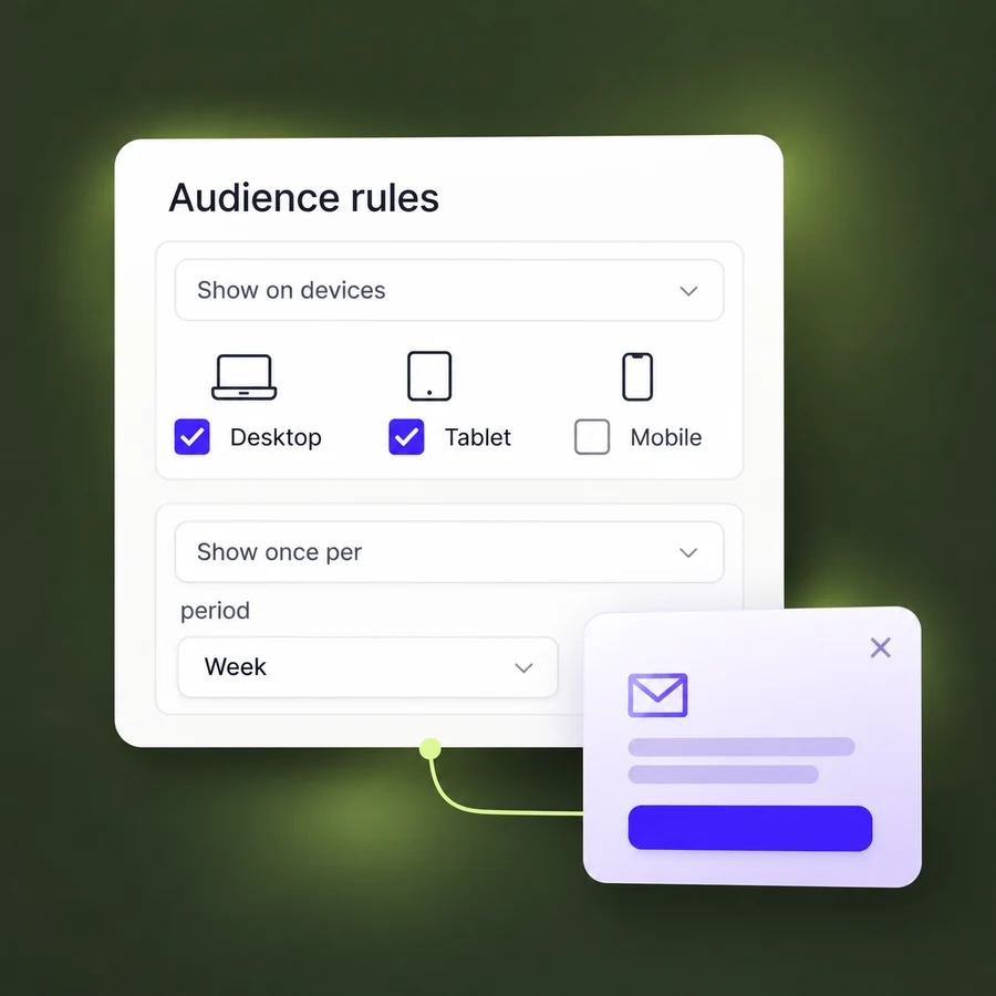 Popup audience rules for devices and display frequency.