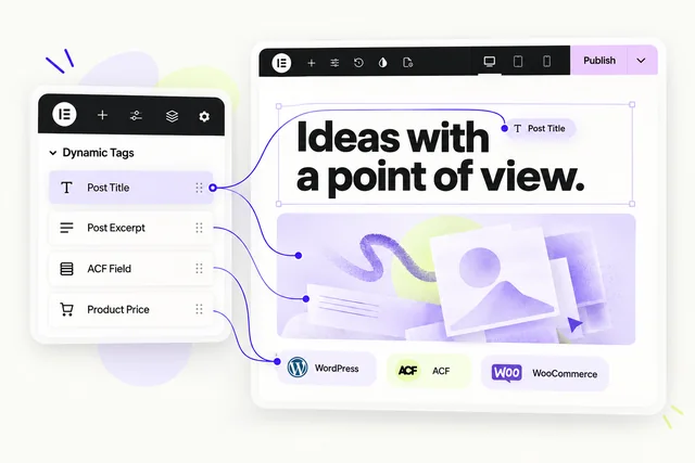 WordPress content sources connected to a live website design.