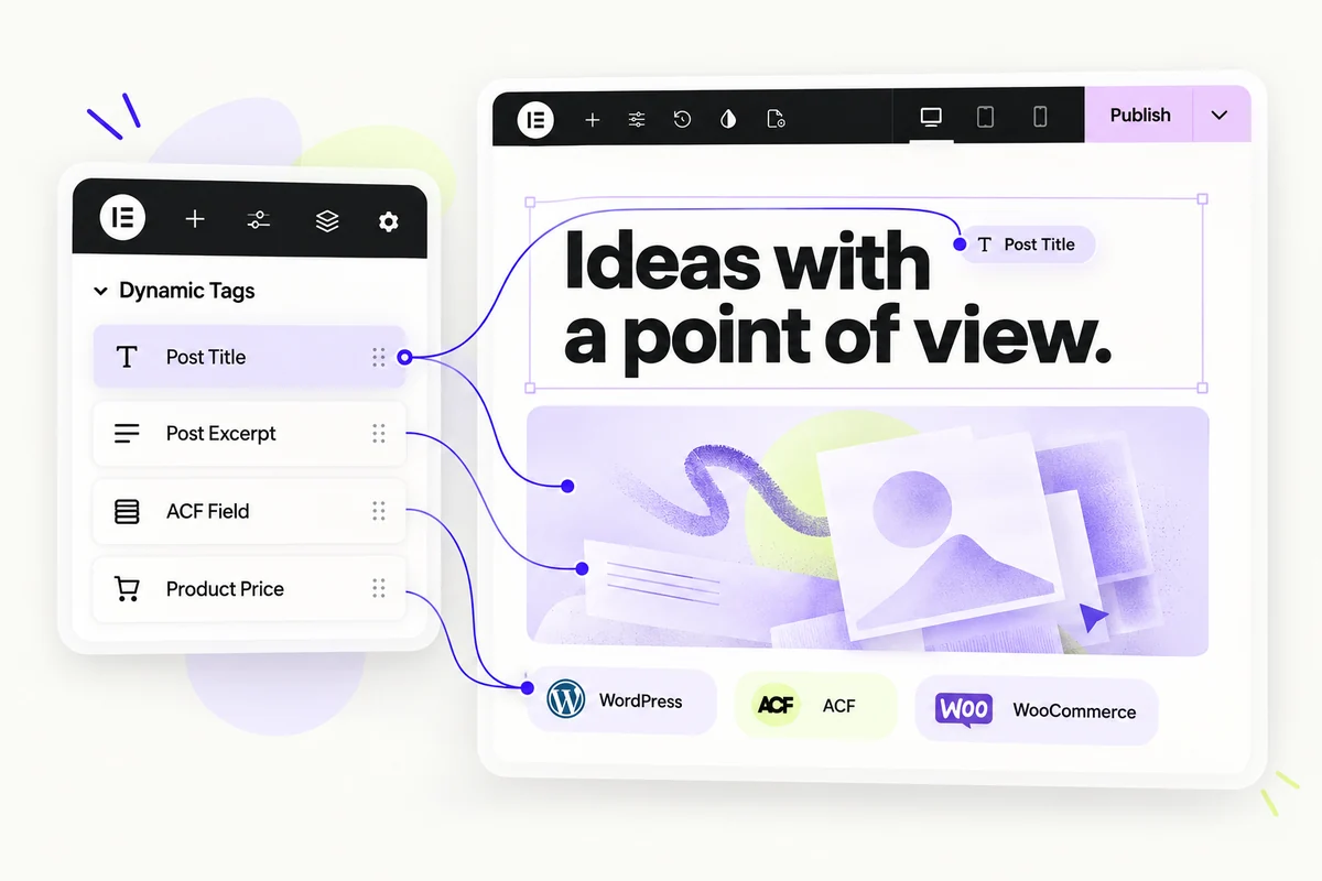 WordPress content sources connected to a live website design.